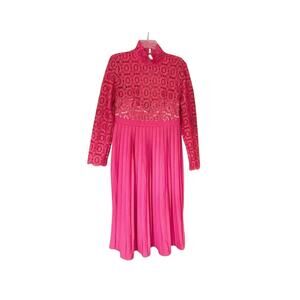 Maternity Pleated Cocktail Midi Dress Size 10 Coral Pink Guipure Lace NWT
